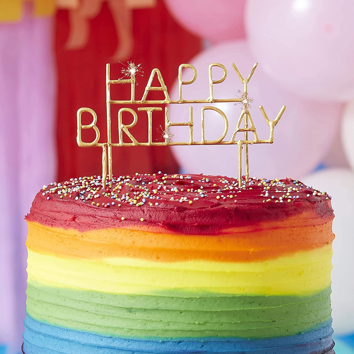 Gold Happy Birthday Sparkler Cake Topper