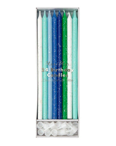 Blue & Green Glitter Candles (set of 24)