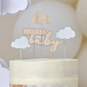 Wooden Hello Baby and Clouds Topper